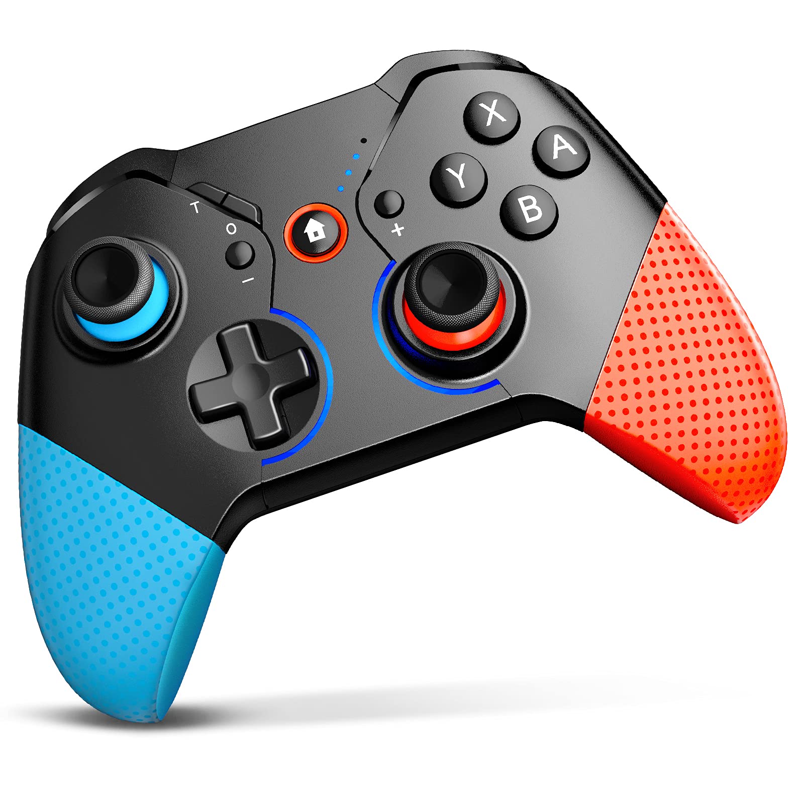 Switch Controller for Nintendo with Wake Up, Bluetooth Gamepad Remote Grip with Macro Motion Vibration Turbo RGB Light, Wireless Pro Controller Joy Con Switch for Kids Gifts - Blue&Red