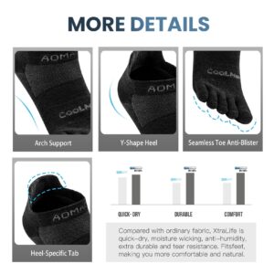 aomagic Men & Women's Five Toe Socks for running hiking,Athletic 5 Toe Socks Lightweight Breathable-Value 3 Packs-Black, Medium