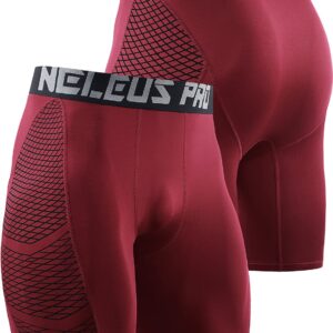 NELEUS Men's Compression Shorts 3 Pack Quick Dry Athletic Running Shorts,6086,Red/Navy/Blue,L