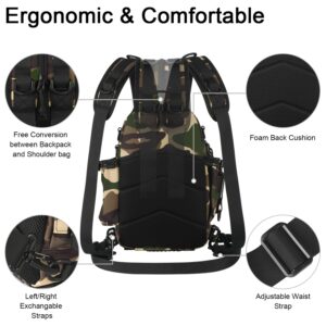 MATEIN Fishing Backpack Tackle Bag, Small Convertible Fishing Sling Bag Tackle Box with Rod Holder, Fishing Gifts for Men, Water-Resistant Tackle Storage Bags Hold Fish Gear Accessories, Camouflage