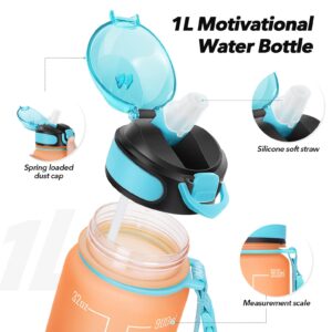 MEITAGIE Water Bottle 32oz with Straw, Motivational Water Bottle with Time Marker & Buckle Strap,Leak-Proof Tritan BPA-Free, Ensure You Drink Enough Water for Fitness, Gym, Camping, Outdoor Sports