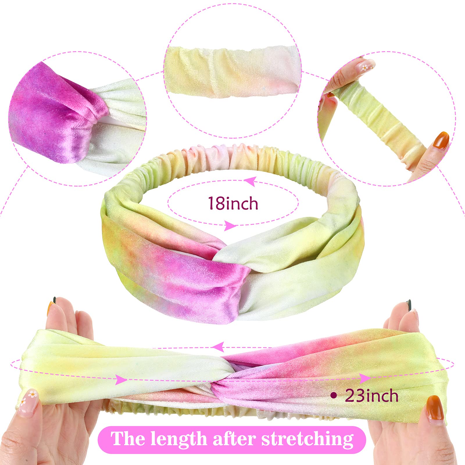 Waydress 6 Pieces Spa Headbands Soft Tie Dye Headbands Elastic Adjustable Rainbow Headbands Non Slip Turban Headwraps Hair Accessories Spa Sleepover Party Supplies(Iridescent Color)