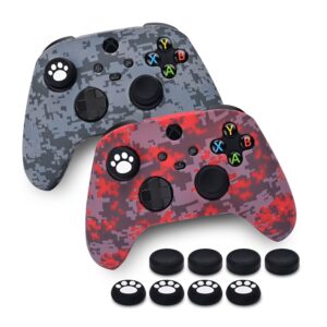 G-STORY 2PCS Camo Silicone Cover Skin for Xbox Series X Series S Controller, Anti-Alip Soft Rubber Case Protector for Xbox Series X Series S Controller with 8 Black Thumb Grip Caps