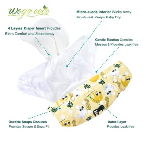 wegreeco Cloth Diapers 6 Pack with 6 Inserts & 1 Wet Bag, Washable Cloth Diapers for Babies, One Size Adjustable Reusable Diapers Baby (Animal World)