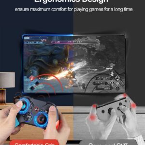 Switch Controller for Nintendo with Wake Up, Bluetooth Gamepad Remote Grip with Macro Motion Vibration Turbo RGB Light, Wireless Pro Controller Joy Con Switch for Kids Gifts - Blue&Red