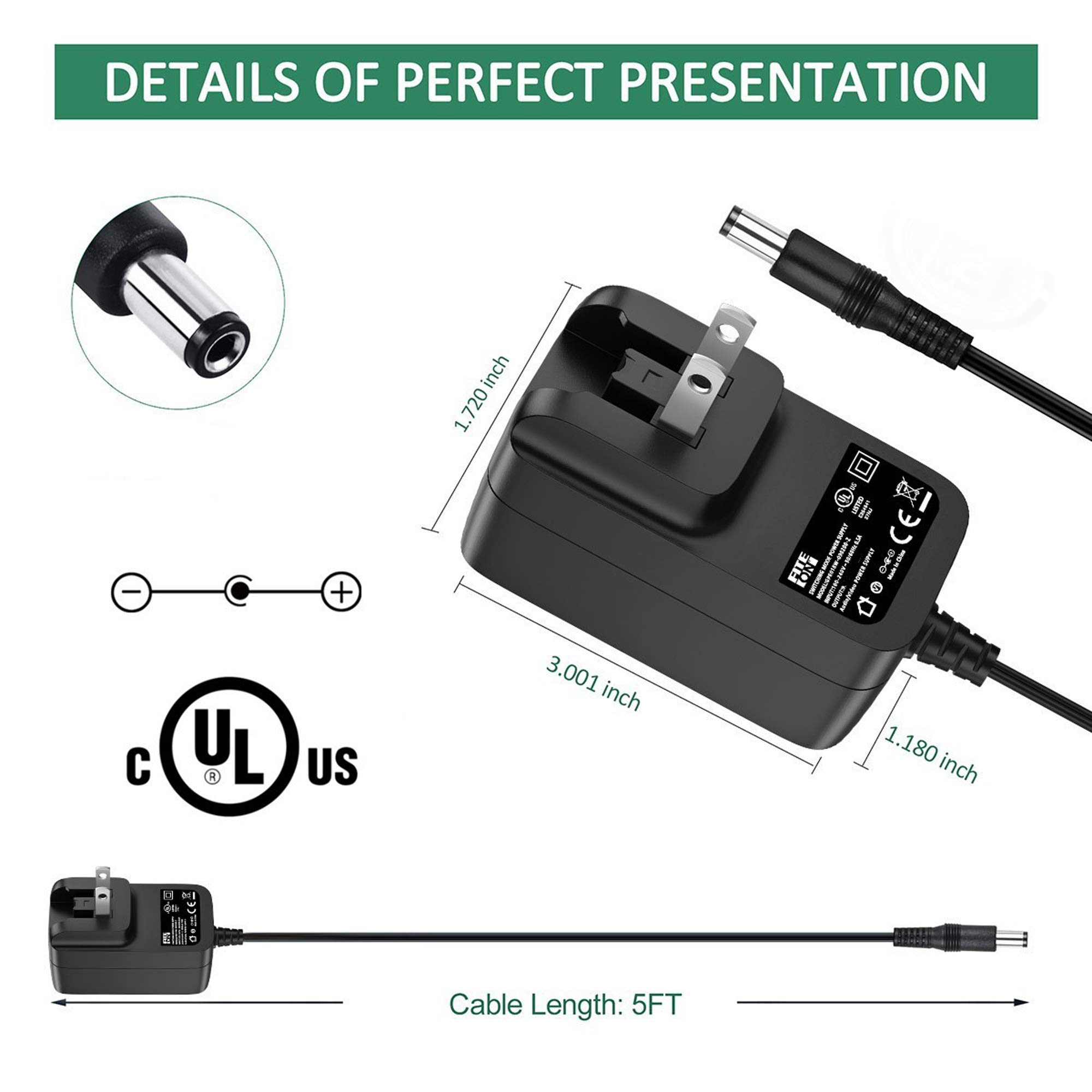 FITE ON UL Listed 12V AC-DC Adapter Charger Power for DIALL AE0295 Rechargeable LED Light Cord PSU