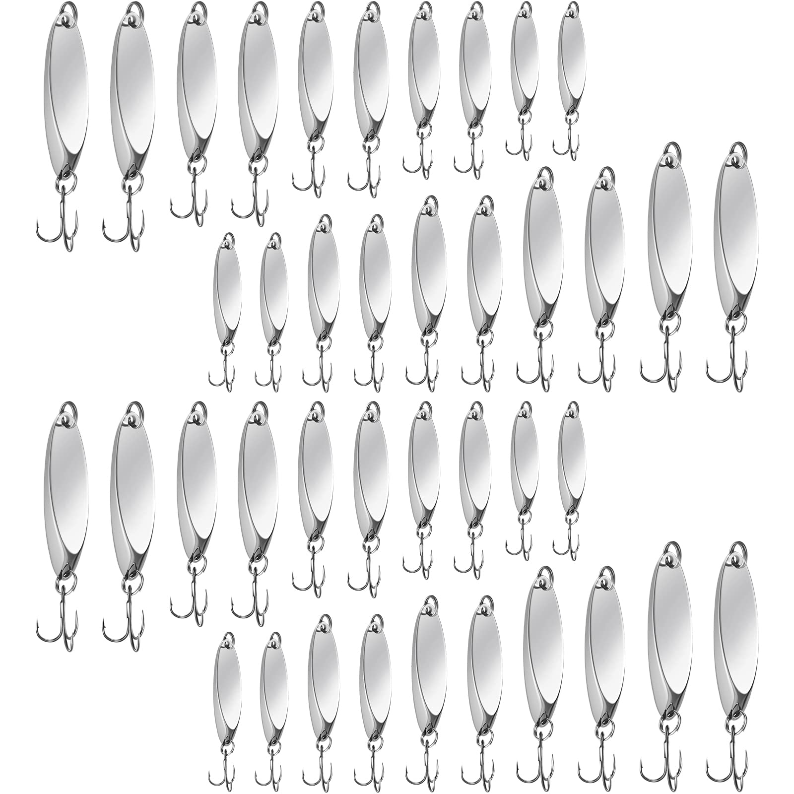 HESTYA 20 Pieces Fishing Lures Fishing Spoons Saltwater Treble Hooks Lures Hard Metal Spinner Baits 5 Sizes Casting Spoon Lures for Salmon Bass in 1/5 oz 1/4 oz 3/8 oz 1/2 oz 3/4 oz (Silver)