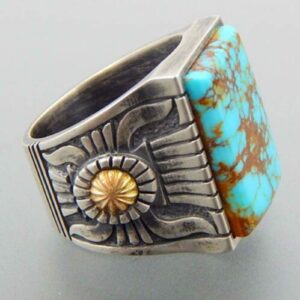 ink2055 Rings for Women Teen Girls,Retro Engraved Sunflower Faux Turquoise Inlaid Ring Women Banquet Jewelry Gift,Mothers Day Gifts,Gifts for Women Men Girls - Us9