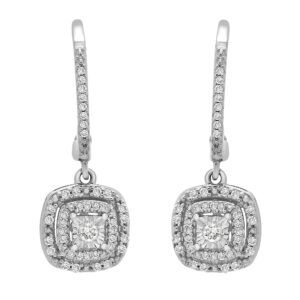 timeless love 1/4 cttw diamond square dangle miracle plate earrings set in polished sterling silver, dainty jewelry, women’s fashion earrings