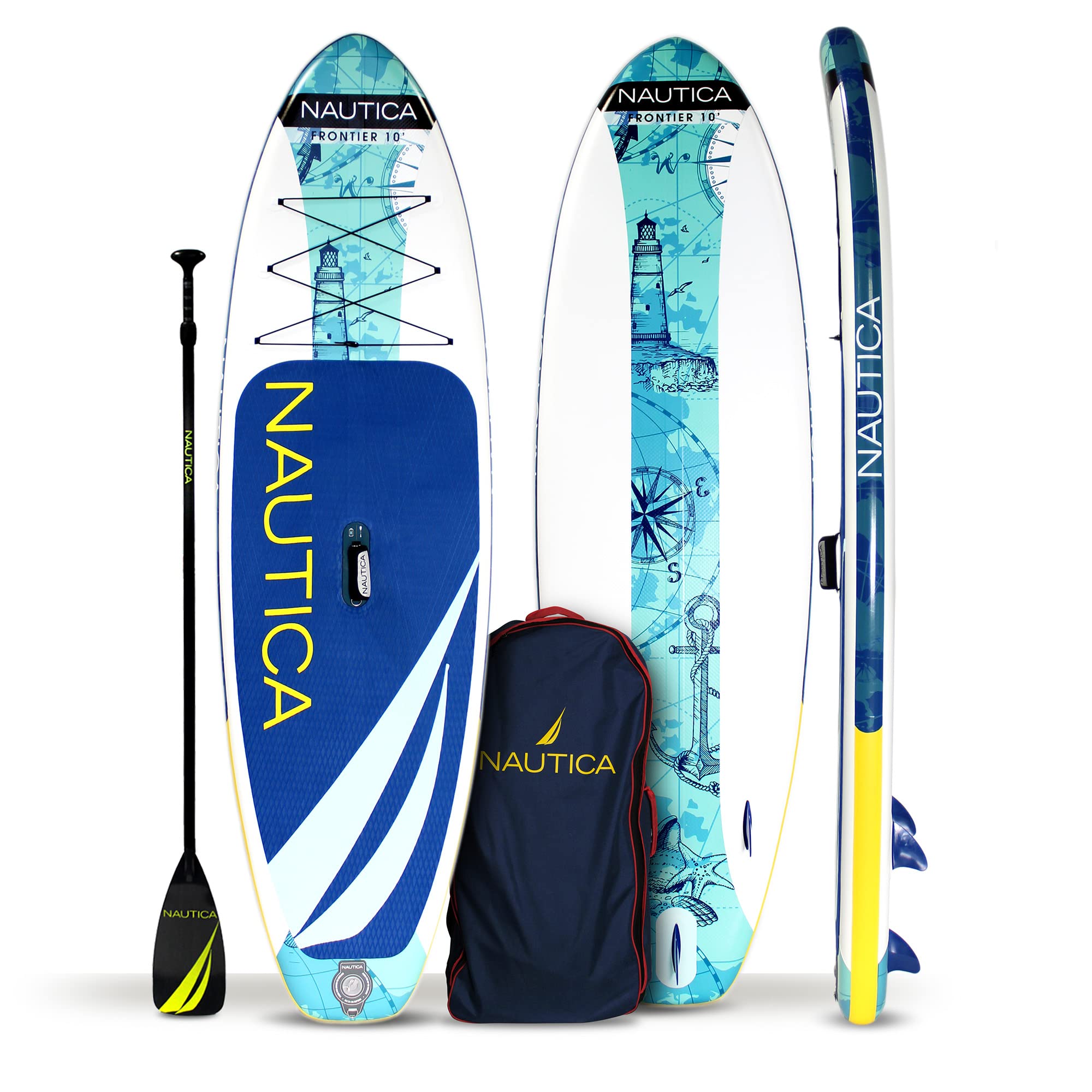 Inflatable Paddle Board Nautica Frontier 10' - Portable Paddle Board Package with Inflatable SUP Board, Paddle, Hand Pump, Ankle Leash, Dry Pouch, Repair Kit, and Storage Backpack