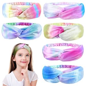 waydress 6 pieces spa headbands soft tie dye headbands elastic adjustable rainbow headbands non slip turban headwraps hair accessories spa sleepover party supplies(iridescent color)