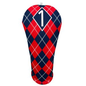 Women's Blue & Red Argyle Driver 460cc Club Headcover Handmade by BeeJos