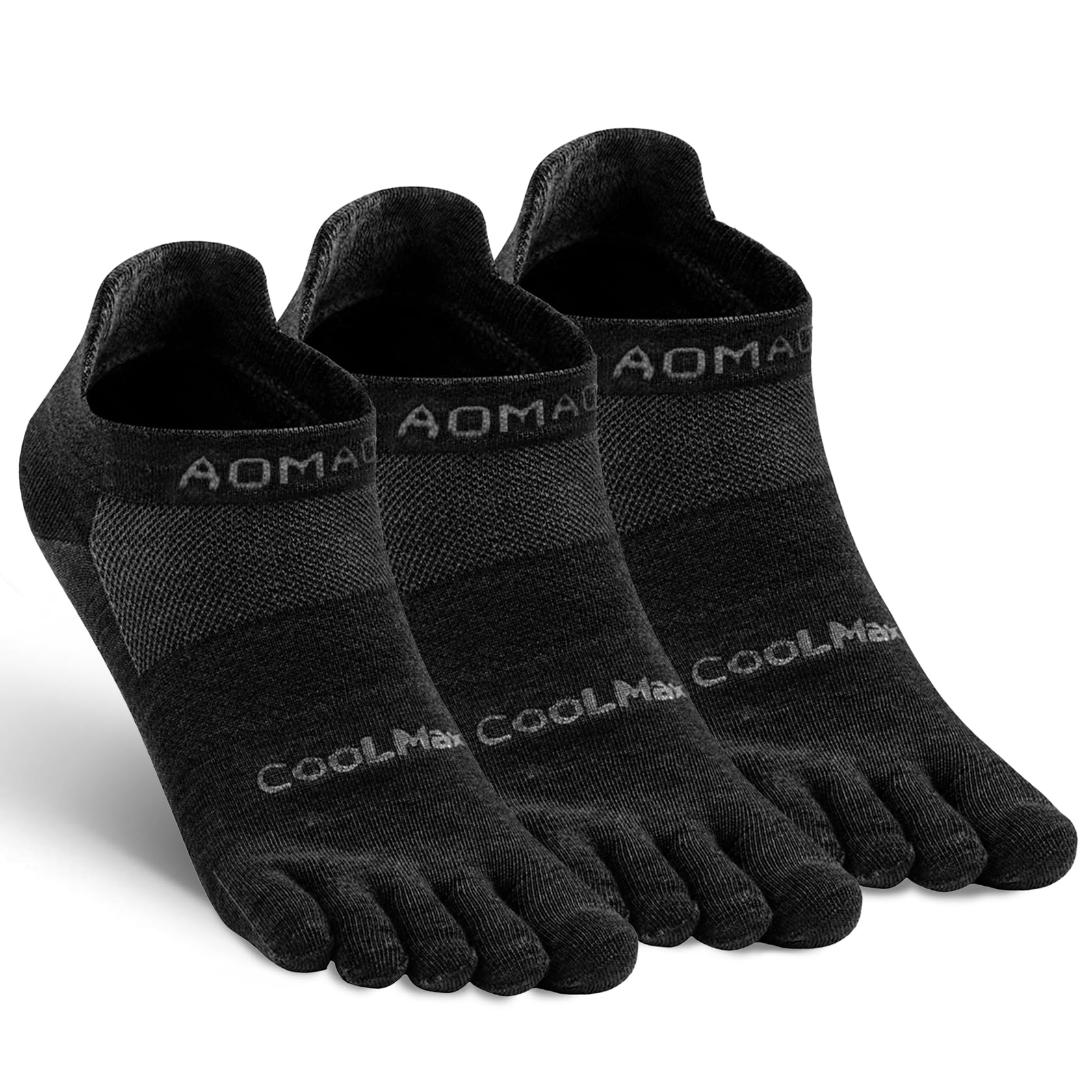 aomagic Men & Women's Five Toe Socks for running hiking,Athletic 5 Toe Socks Lightweight Breathable-Value 3 Packs-Black, Medium