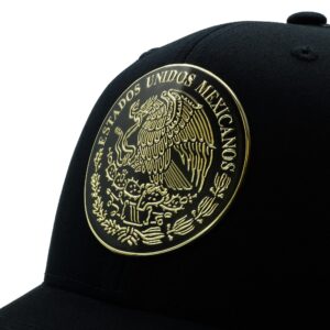 The Pride Mexico Flag Hat with Glossy Detailed Custom Shield Patch Orgullo Mexicano (Trucker-Gold-Black), Large