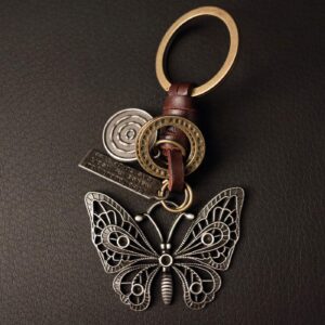 AuPra Butterfly KeyChain Gift Women Leather KeyRing Girl Home Car Door Keys Holder Lady Present