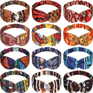 12 pieces african headbands boho print headband twist knot elastic hair bands criss cross vintage headband workout yoga sports hair accessories for women girls