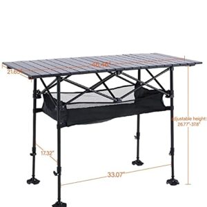 ALPHA CAMP Camping Table Outdoor Portable Table with Storage Adjustable Aluminum Table for Grill Travel Table Outdoor Picnic,Beach,BBQ,Backyards