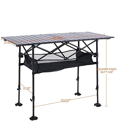 ALPHA CAMP Camping Table Outdoor Portable Table with Storage Adjustable Aluminum Table for Grill Travel Table Outdoor Picnic,Beach,BBQ,Backyards