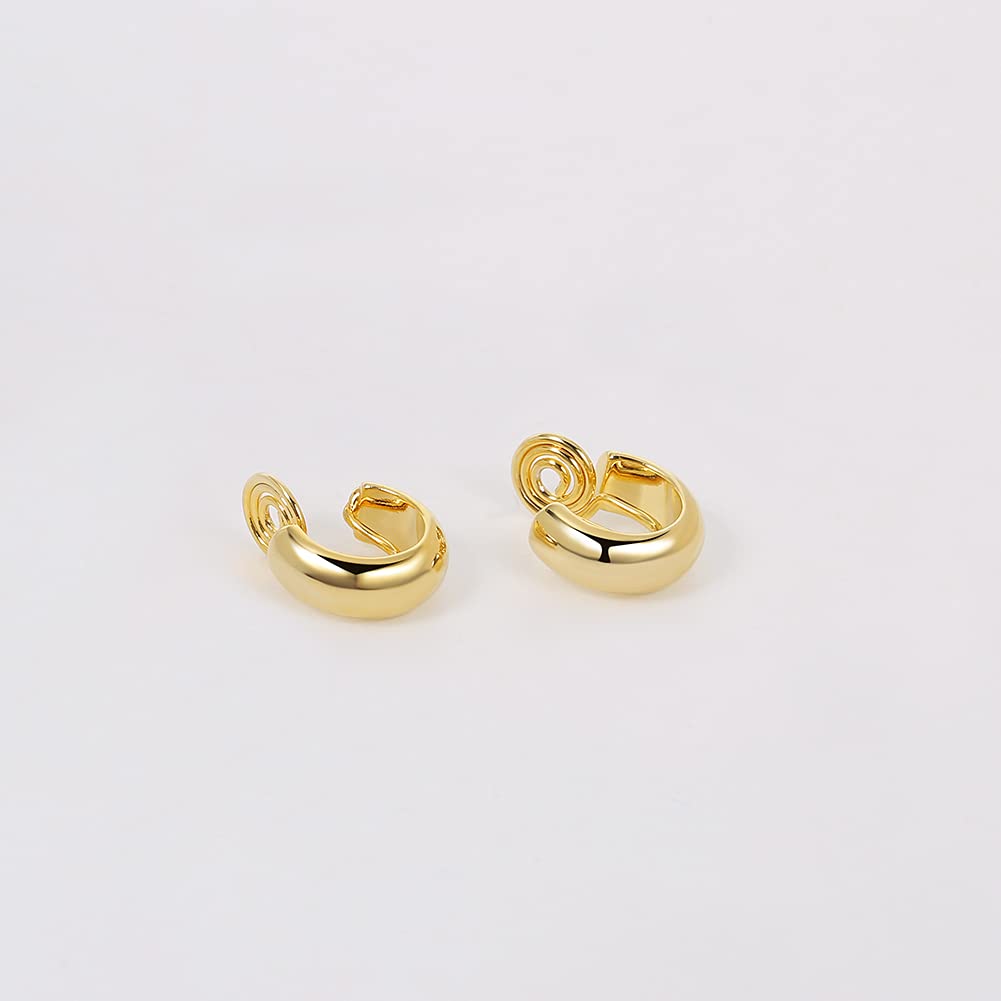 Small Chunky Hoops Clip Earrings for Women, Gold Wide Hoops Clip On Earrings No Pierced Earrings