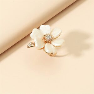 Heart Shaped Shell Pearl Flower Ring for Women Girls Vintage Gold Plated Elegant Big Statement Crystal Leaf Finger Pinky Rings Size 5 Comfort Fit Dainty Floral Jewelry Gifts for Mom Sister