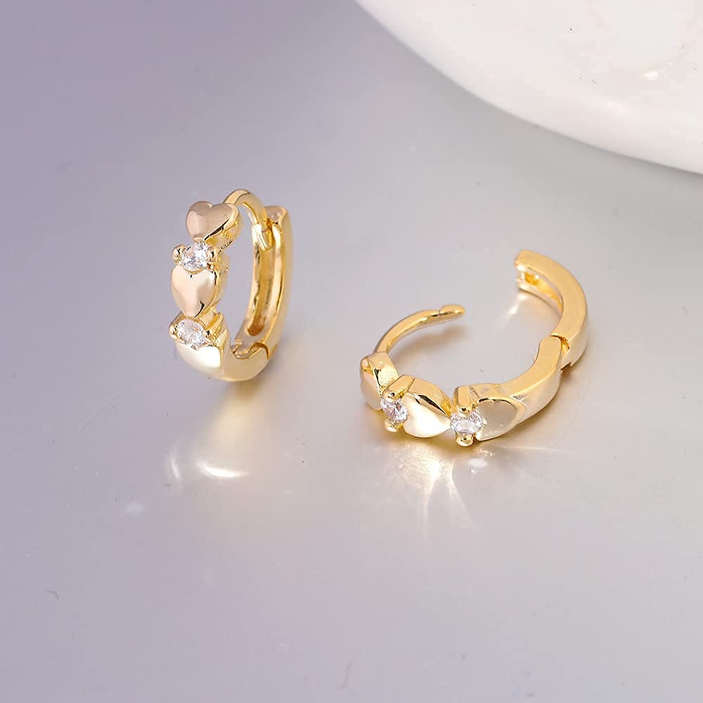 CiNily Small Gold Plated Hoop Earrings for Women Heart Cubic Zirconia Earrings Hypoallergenic Huggie Hoop Earrings for Sensitive Ear