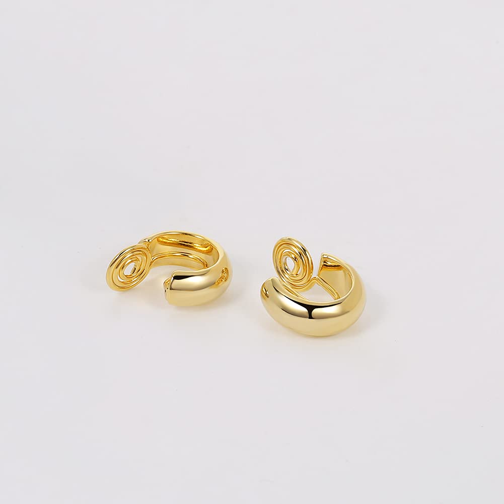 Small Chunky Hoops Clip Earrings for Women, Gold Wide Hoops Clip On Earrings No Pierced Earrings