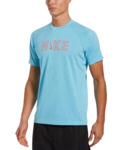 nike swim men's logo short sleeve hydroguard rash guards, lagoon pulse, medium