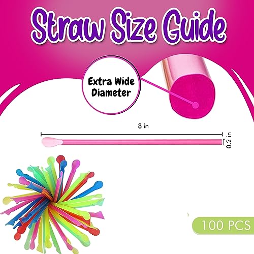 Concession Essentials 200 Count 6oz Snow Cone Cups with 200 8" Neon Spoon Straws