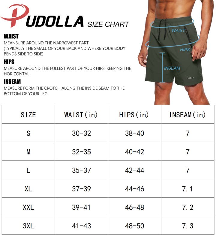 Pudolla Men's Workout Running Shorts Lightweight Gym Athletic Shorts for Men with Zipper Pockets (Black Medium)