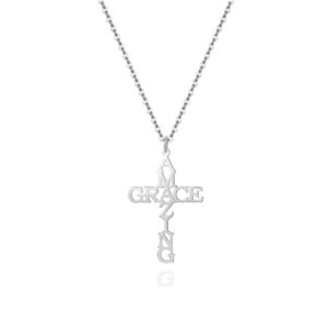 amazing grace cross necklace 18k gold plated religious faith christian jewelry (silver)