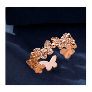 Tafeily Dainty Cute CZ Butterfly Adjustable Rings for Women Girls Boy Men 18K Silver/Rose Gold Plated Wrap Stacking Finger Ring Statement Open Band Promise Wedding Rings Jewelry Gift (rose gold)