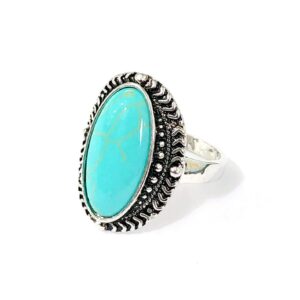 LVSHI 925 Sterling Silver Ring Oval Cut Natural Bohemia Turquoise Jewelry Turquoise Natural Gemstone Bride Wedding Engagement Ring Gifts for Women Size 6-10 (Size 6)