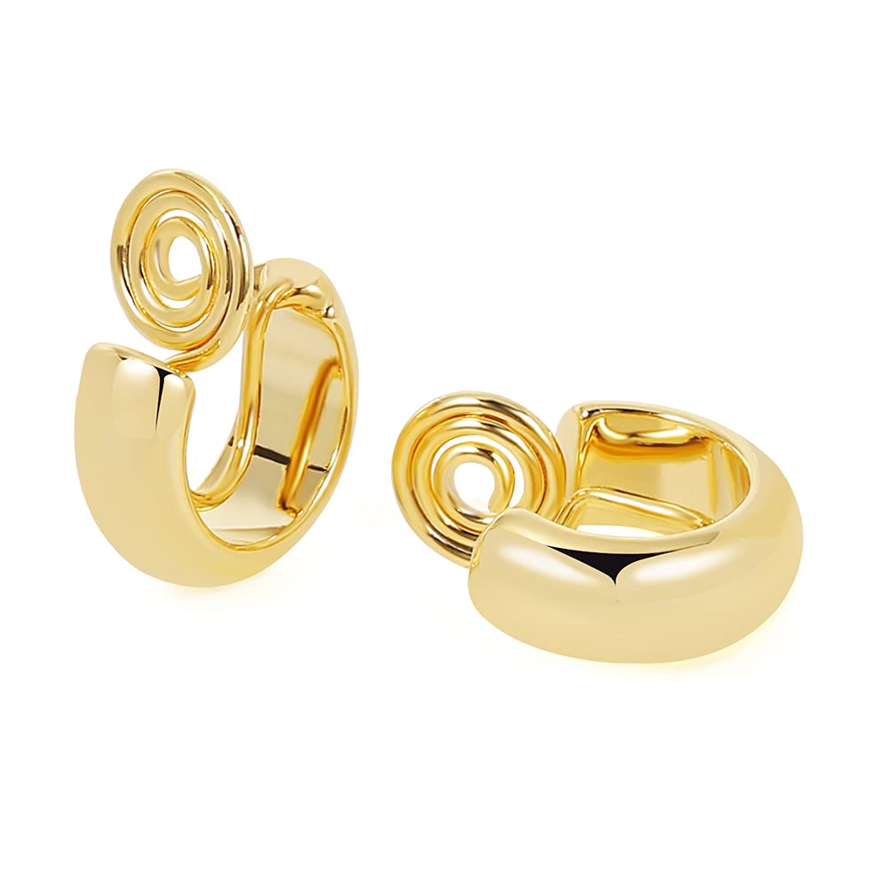 Small Chunky Hoops Clip Earrings for Women, Gold Wide Hoops Clip On Earrings No Pierced Earrings