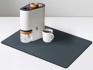 coffee maker mat for countertops, coffee bar accessories fit under coffee machine mat, 19"x12" rubber backed coffee pots, table mat under appliance, dish drying mat, marble navy for kitchen counter