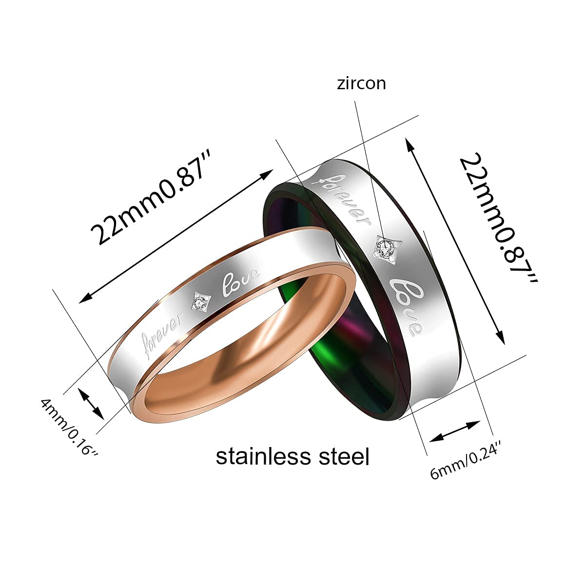 Uloveido Woman 4mm 2-Tones Forever Love Ring Rose Gold Stainless, Matching Wedding Band Engagement Ring for Her (Women, size 11)