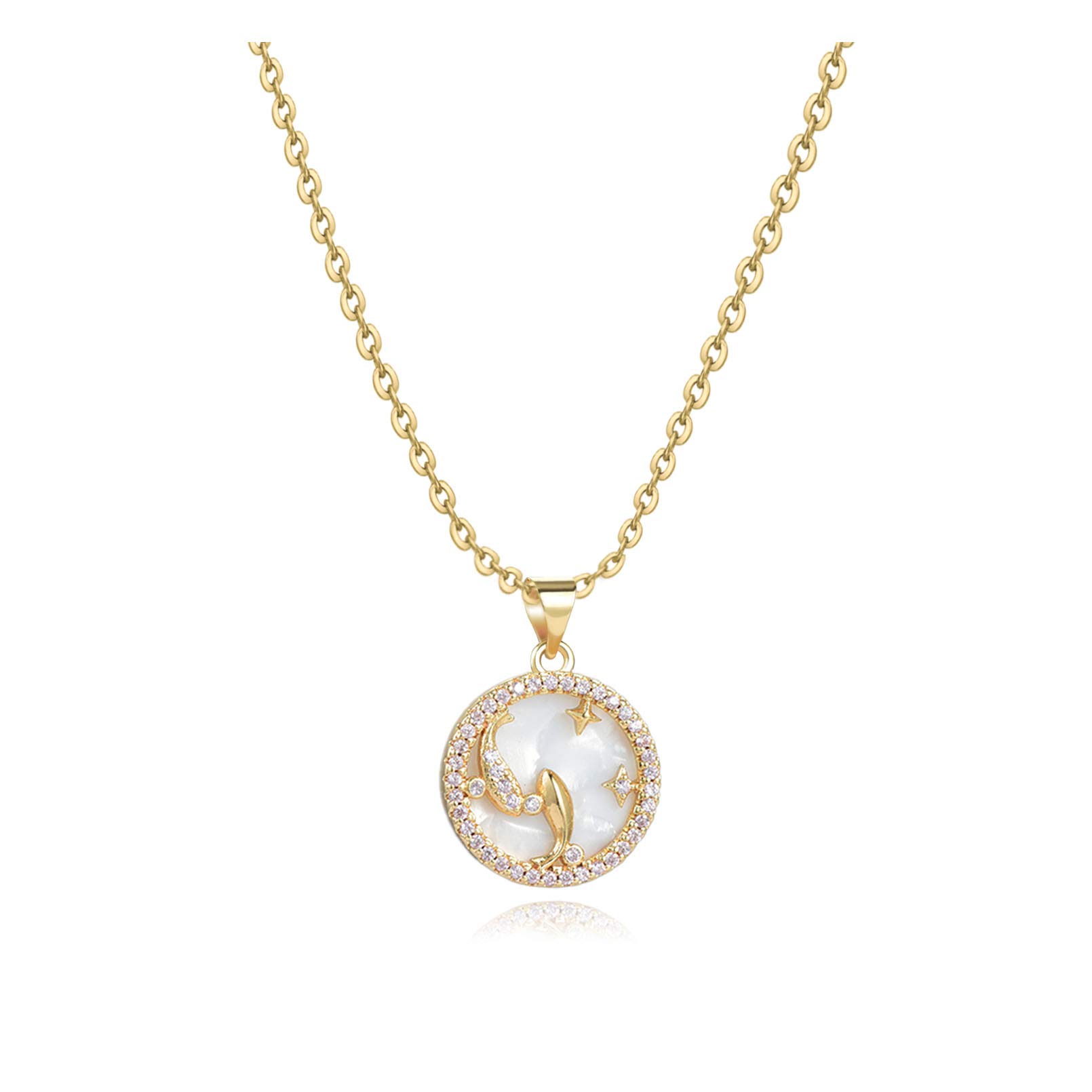 MiniJewelry Pisces Astrological Signs Zodiac Necklace for Women Constellations Horoscope Gold Opal Pendant Pink CZ