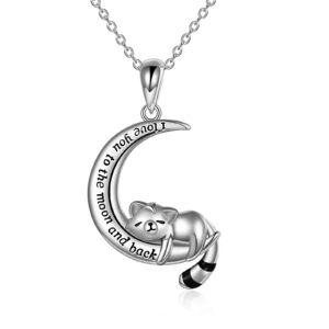 ONEFINITY Red Panda Necklace Gifts Sterling Silver Moon Red Panda Pendant Necklaces Cute Red Panda Jewelry for Women