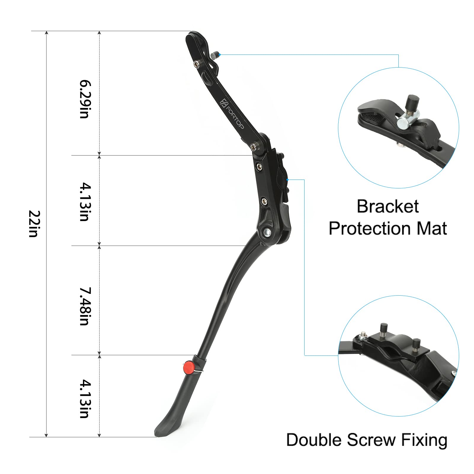 FORTOP Bike Kickstand, Adjustable Aluminum Alloy Bicycle Support Kick Stand Fit for 22'' 24'' 26'' 27.5'' 29'' Inch Mountain Bike/BMX/MTB/City Commuter Bike/Sports Bike/Adult Bike/Road Bike