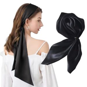 YILANFULL Silk Head Scarf for Women Silk Scarf 35'' Black Head Wrap Scarf Gifts for Mom Lightweight Head Scarves Square Bandanas