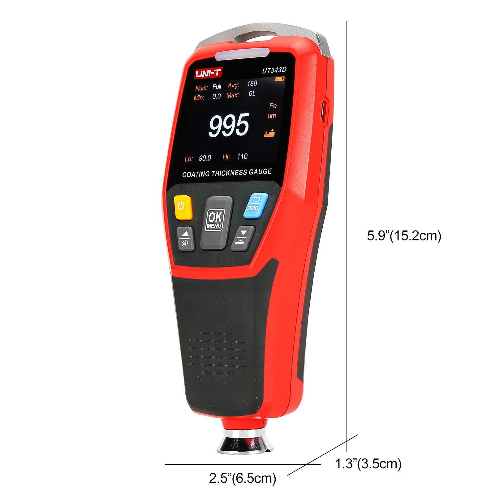 UNI-T Coating Thickness Gauge UT343D, Automotive Coating Paint Thickness Tester, Car Painting Depth Gauge for Used Car Buyer, Resolution 0.1um, F/NF Automatic Detection, um/mil, Auto Off