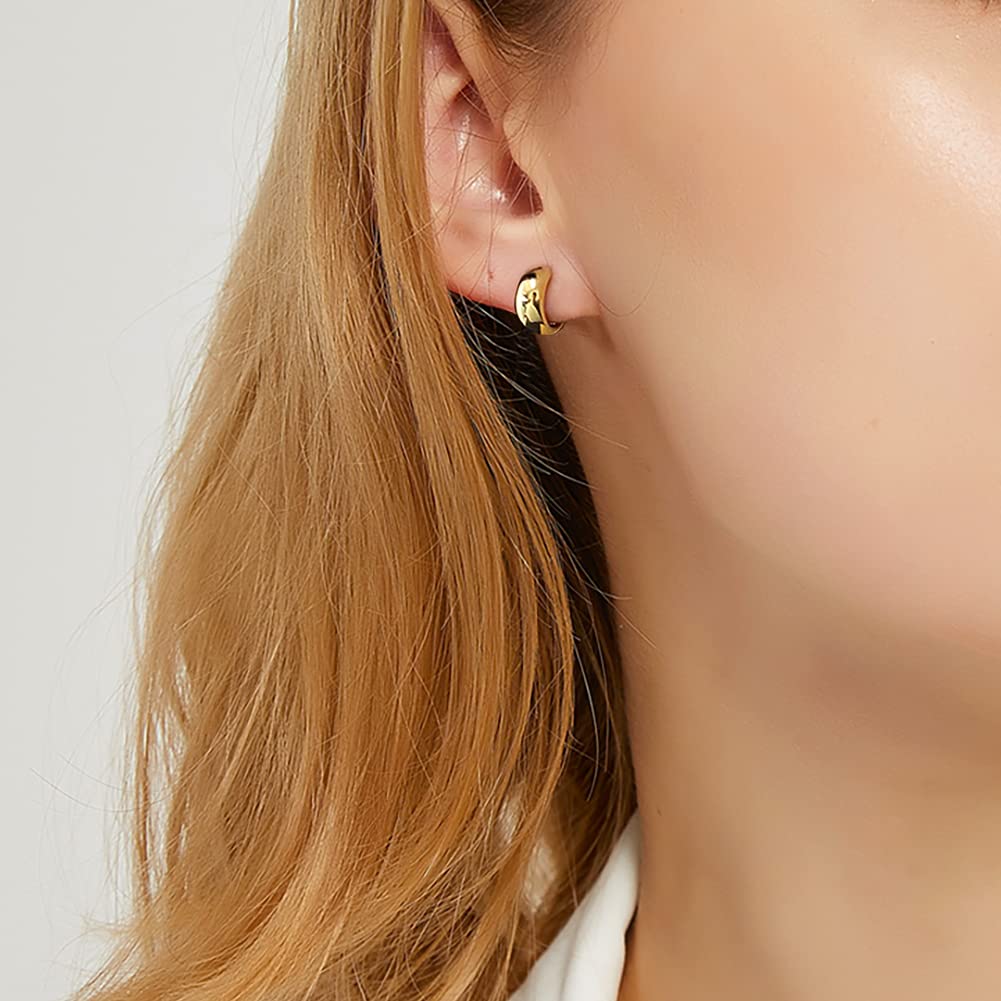 Small Chunky Hoops Clip Earrings for Women, Gold Wide Hoops Clip On Earrings No Pierced Earrings