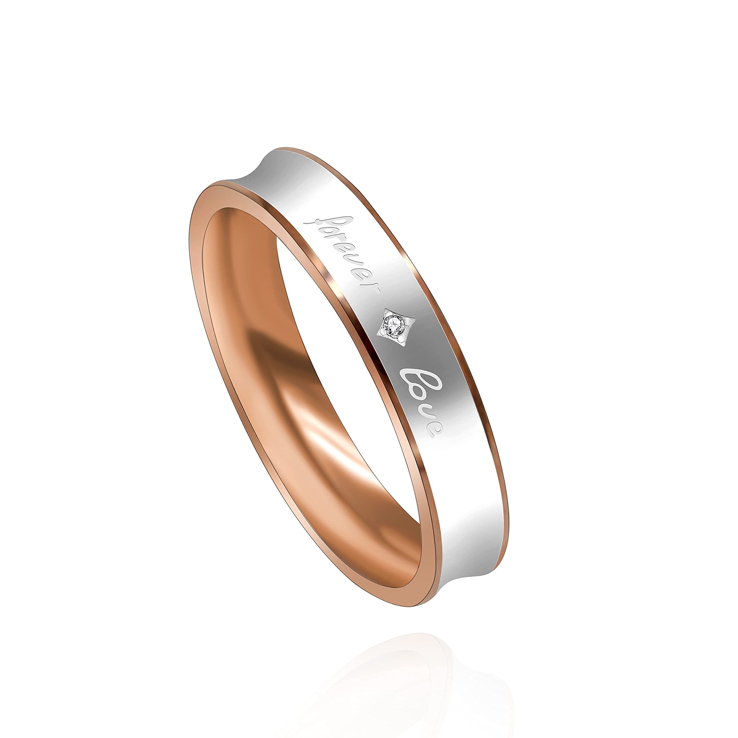 Uloveido Woman 4mm 2-Tones Forever Love Ring Rose Gold Stainless, Matching Wedding Band Engagement Ring for Her (Women, size 11)