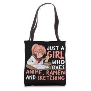 just a girl who loves anime ramen and sketching japan anime tote bag