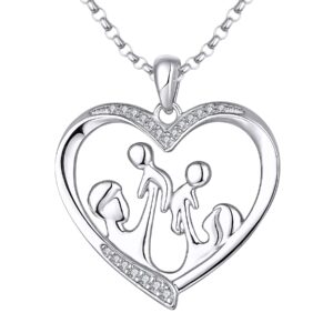 jo wisdom women mum heart necklace,925 sterling silver mother daughter/son 2 kids father family aaa cubic zirconia pendant necklace,gift for mum