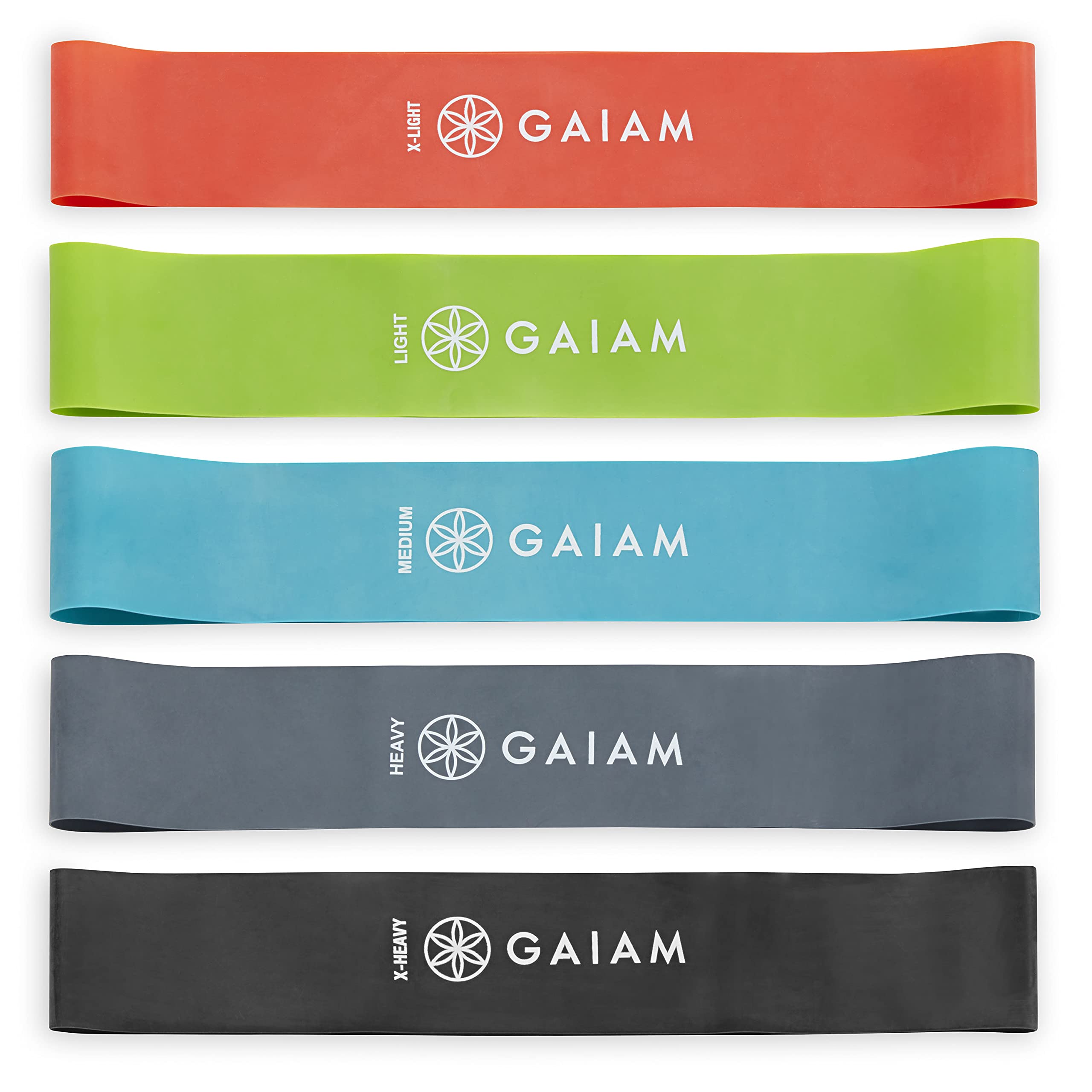 Gaiam Restore Mini Resistance Loop Bands - 5 Pack Booty Bands with 5 Resistance Levels - Loop Resistance Bands for Exercise and Rehab - Includes Guide and Carry Bag