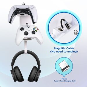 Wabracket 4 in 1 Controller and Headphone Wall Mount Holder Bundle, Universal Wall Mount for PS5 Slim/Xbox Series S &X /Switch Pro Game Controller, Stand Bracket Hanger, with a 2 in 1 Charging Cable