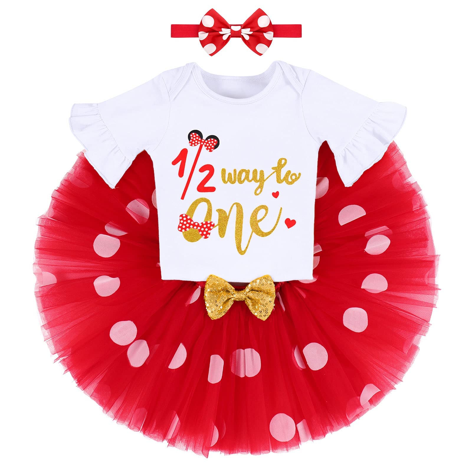 First Birthday Girl Outfit It’s My 1st Birthday Outfits Cake Smash Photo Props Newborn Christmas Outfit Pink Tutu Skirts Set Romper Headband Summer Clothes Short Sleeve Tutu for Toddler Red 6 Months