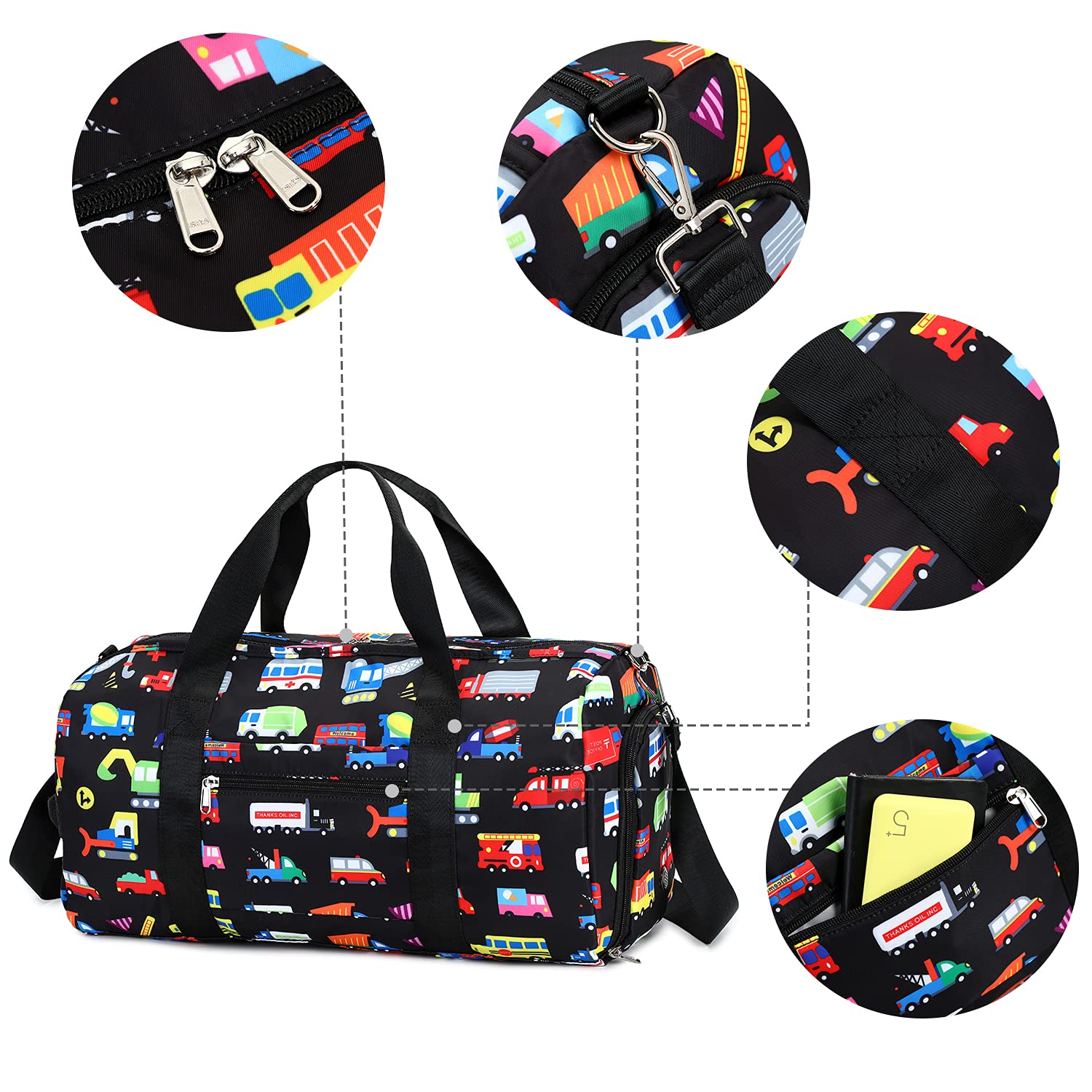 Kids Duffle Bag for Boys Girls Water Resistant Small Gym Bag Overnight Weekender Travel Tote with Shoe Compartment and Wet Pocket