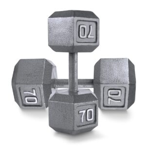 WF Athletic Supply Cast Iron Solid Hexagon Gray/Black Dumbbells, Strength Training Free Weights Set of 2 for Women and Men, Hand Weights Sold by Pairs, Multi-Select Size Options Available