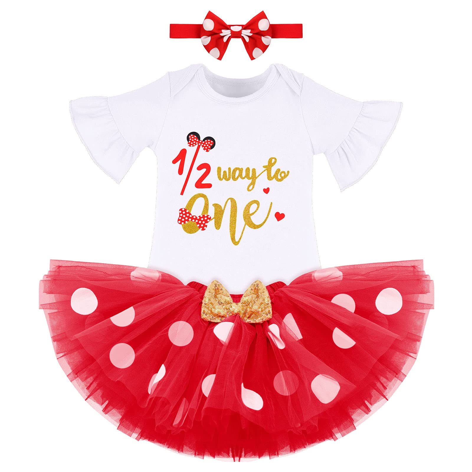 First Birthday Girl Outfit It’s My 1st Birthday Outfits Cake Smash Photo Props Newborn Christmas Outfit Pink Tutu Skirts Set Romper Headband Summer Clothes Short Sleeve Tutu for Toddler Red 6 Months